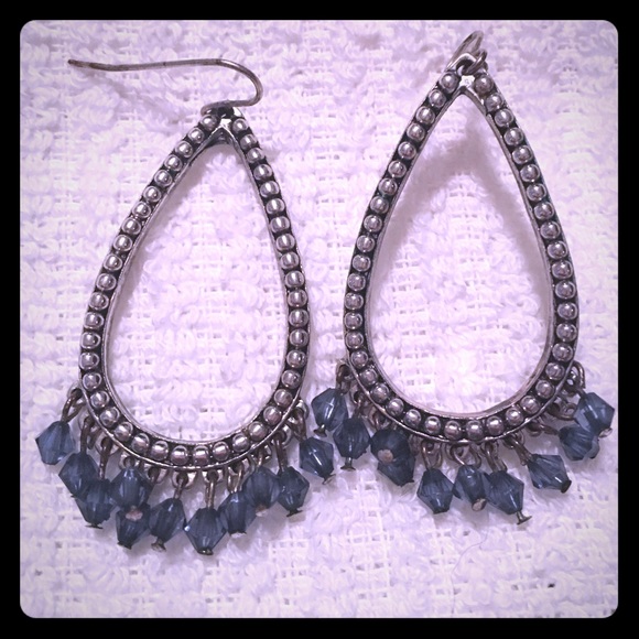Silver and blue beaded earrings
