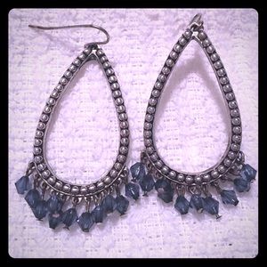 Silver and blue beaded earrings