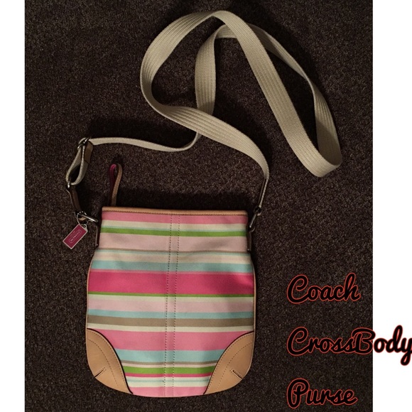 Coach Bags - Coach Stripe CrossBody Purse Pink Tan Handbag Coach Bags - Coach Stripe CrossBody Purse Pink Tan Handbag