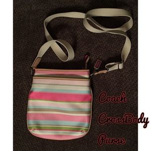 Coach Bags - Coach Stripe CrossBody Purse Pink Tan Handbag Coach Bags - Coach Stripe CrossBody Purse Pink Tan Handbag