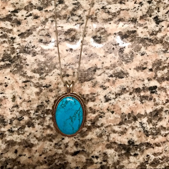 Gorgeous .925 Silver Long Turquoise Necklace