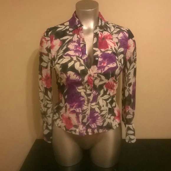 Tops - Jones New York Flower Printed Multicolored Top