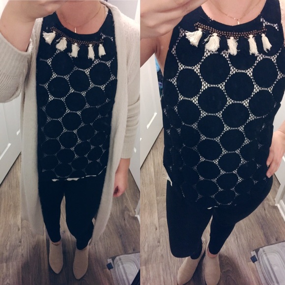 Anthropologie brand Weston Dot & Fringe Top