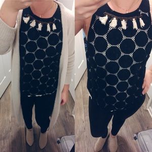 Anthropologie brand Weston Dot & Fringe Top