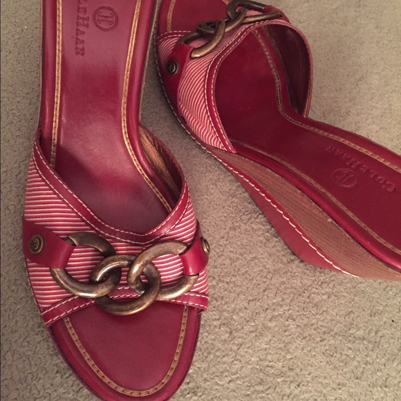 Cole Haan Red Leather Slide On Open Toe Sz 8