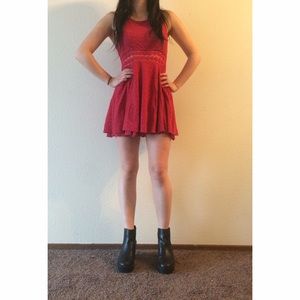 Free People Fitted with Daisies Dress in Red