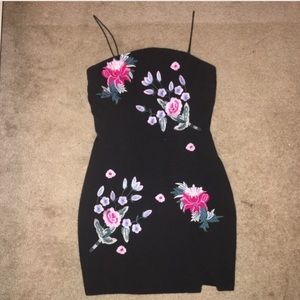 Black Floral Embroidered Mini Dress!