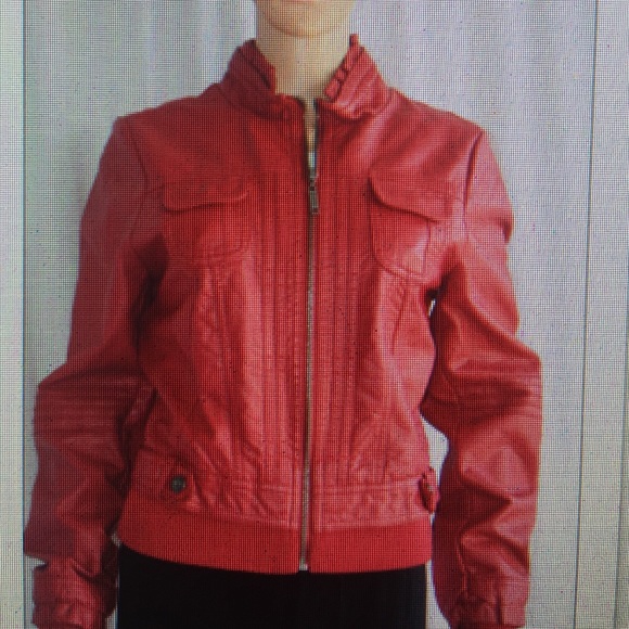 J1008-Red leather look short length jacket