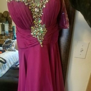 Jeweled Hi-Low Pink Prom Dress