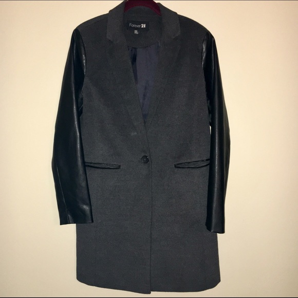 Forever 21 Long Coat w/ Faux Leather - Picture 1 of 4