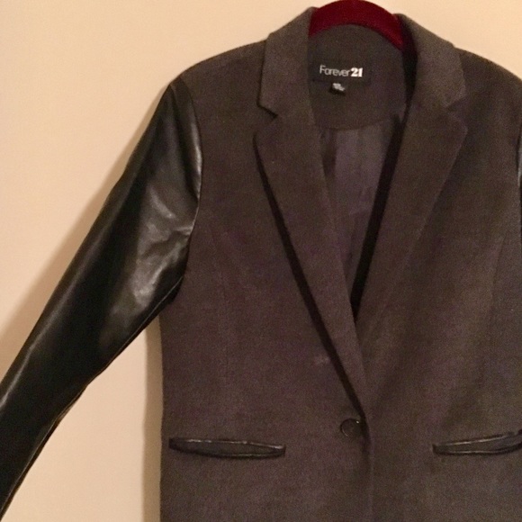 Forever 21 Long Coat w/ Faux Leather - Picture 2 of 4