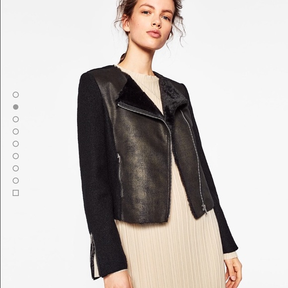 Zara Contrast faux fur Biker Jacket - Picture 2 of 4