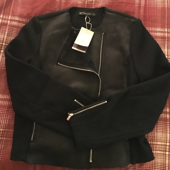 Zara Contrast faux fur Biker Jacket - Picture 4 of 4
