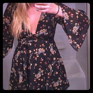 Free people plunging floral mini dress