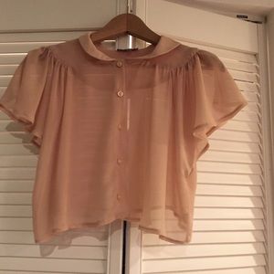 Sheer Button down collar nude crop top