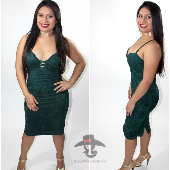 Hunter Green Suede Dress - Picture 2 of 3