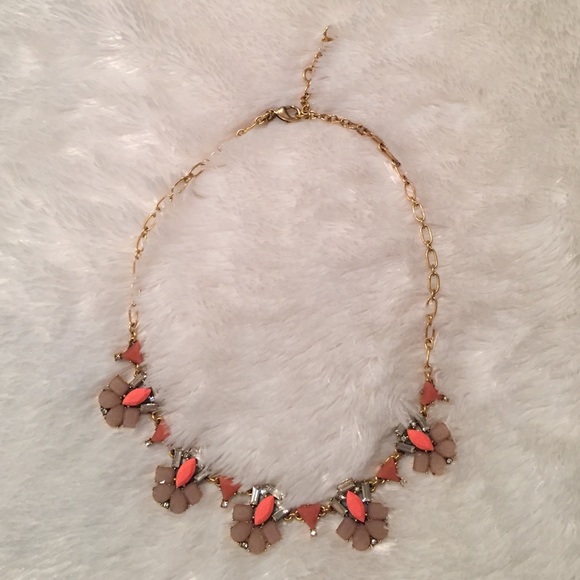Gold necklace with coral, blush & diamond stones