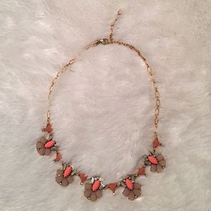 Gold necklace with coral, blush & diamond stones