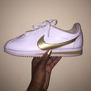 White and Gold Nike Cortez