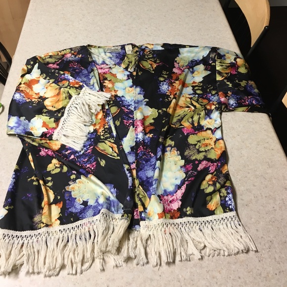Black and multi color floral kimono