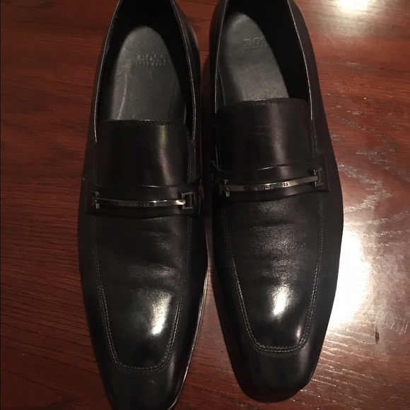Hugo Boss Men\'s Black Leather Slip-on Shoes, 10.5