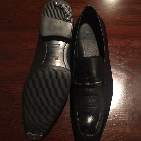 Hugo Boss Men\'s Black Leather Slip-on Shoes, 10.5