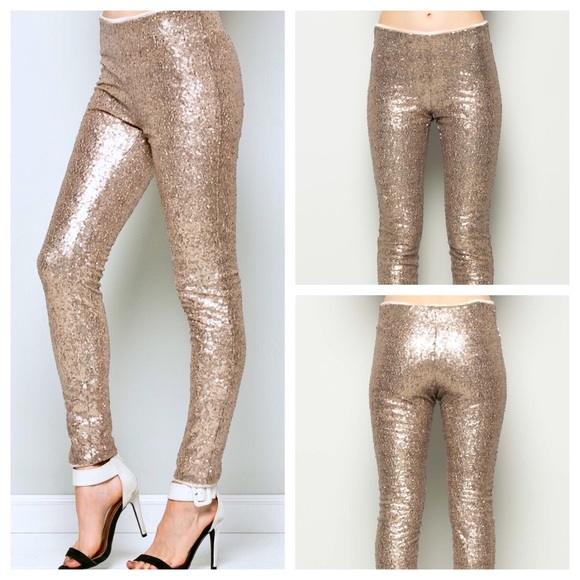One Left! PM EDITOR / Gold Sequin Leggings! - Picture 3 of 4
