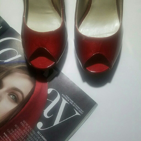 Aldo Shoes - Aldo Red Patent Leather Peep Toe Heels