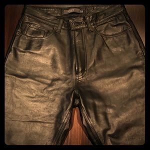 Black leather boot cut jeans