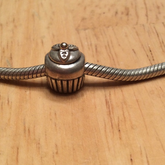 Pandora Silver Cupcake with Gold Topper Charm