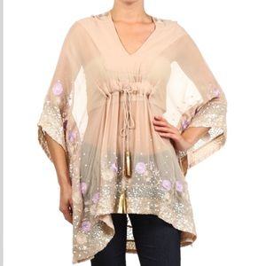 NWT peach embroidered top