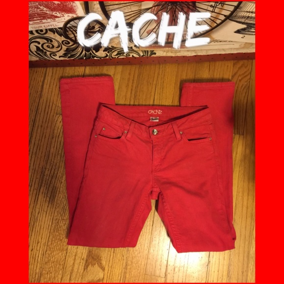 SZ 0-CACHE RED SLIGHT BOOTCUT/RHINESTONE JEANS