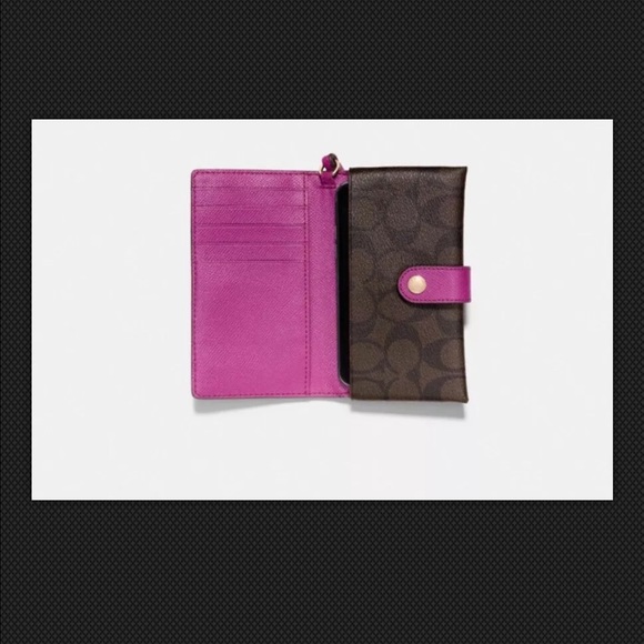 Authentic Coach Phone Wallet Wristlet Brn/Fuchsia - Picture 1 of 4