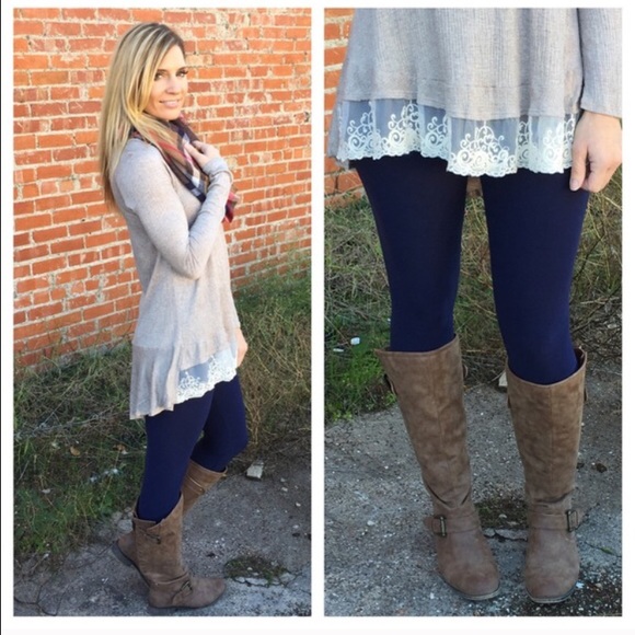 Soft Brushed Knit Navy Leggings - Picture 2 of 3