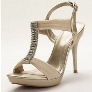 Davids Bridal Nude T Strap Heels w Crystal Detail