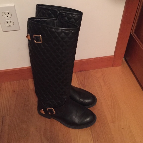 black leather knee high boots