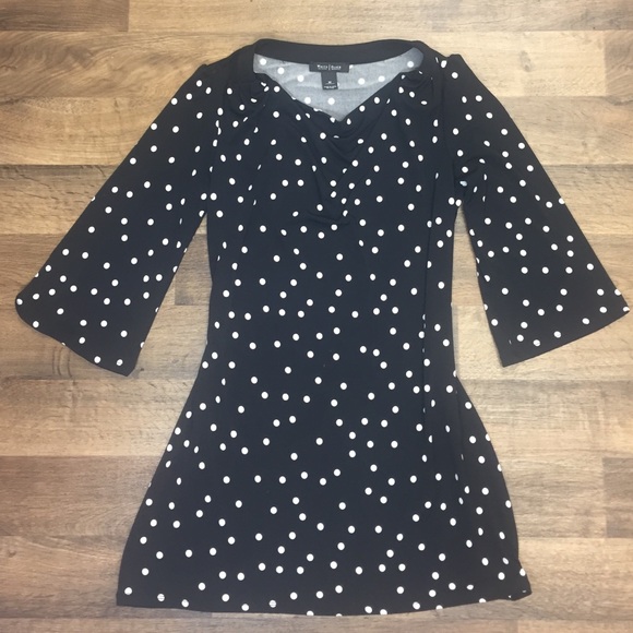 White House Black Market Tunic Blk & Wht Polka Dot