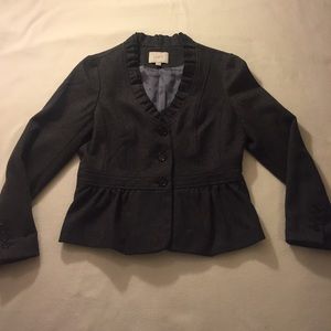 LOFT Grey Cropped Jacket with Ruffle Collar - 8P