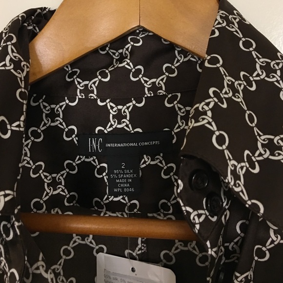 INC Size 2 Silk Tie Button Down Shirt - Picture 3 of 4