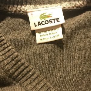 Lacoste size  6 gray v neck sweater !