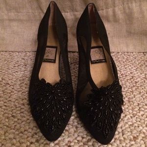 Black mesh Nina pumps w/ beading