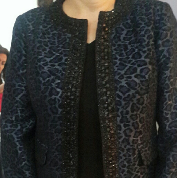 Print black &blue meduim length jacket