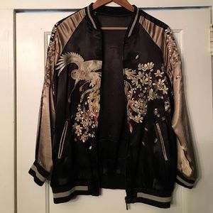Zara embroidered bomber jacket, reversible