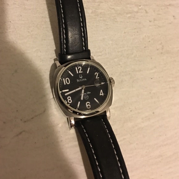 Men's bulova watch with black leather strap