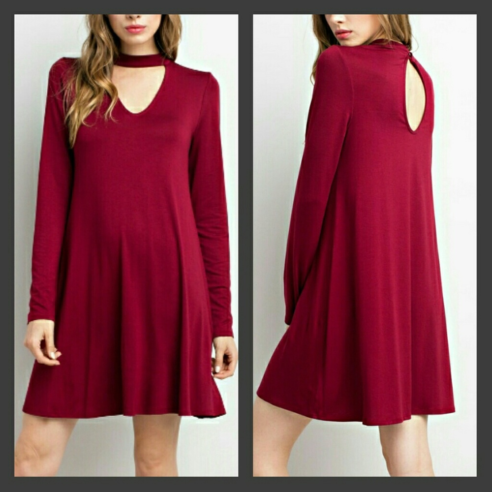 🎈🎈Choker collar V-neck dress/tunic - BURG