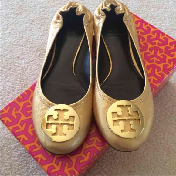 Gold Tory Burch Reva flats