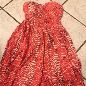 Coral strapless hi low dress
