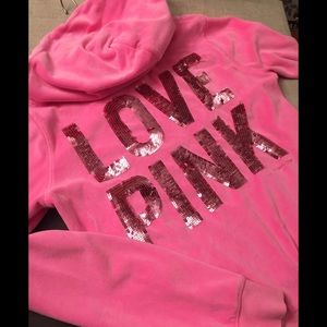 Victoria's Secret PINK Velour Zip Sequin Hoodie