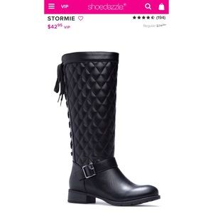 Shoedazzle Quilted Black Lace Up Boots