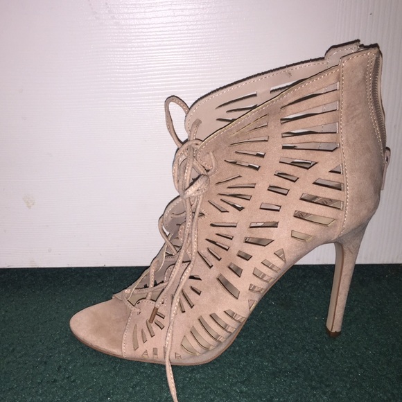 Nude lace up booties